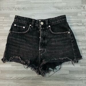 Zara high waisted button fly black cut off micro denim shorts
